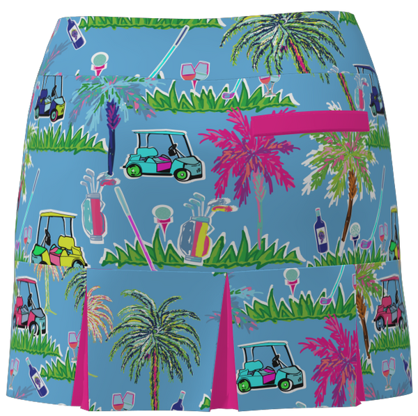 AB SPORT Women's Golf Cart Palm Print Back Pleat Golf Skirt BSKG05-GCPLBP