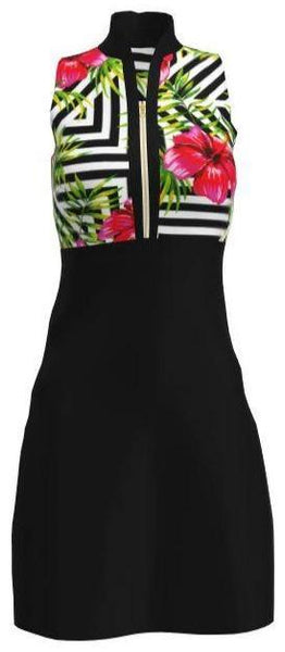 Allie Burke Women's Hibiscus Geo Print Sleeveless Golf Dress - ABSport