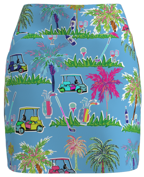 AB SPORT Women's Golf Cart Palm Print Front Pocket Golf Skirt BSKG01-GCPLB