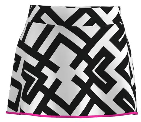 AB Sport Women's Black White Geo Pink Flounce Golf Skort - ABSport