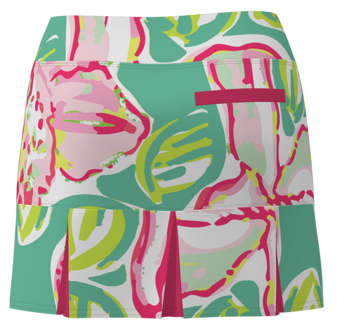 AB SPORT Women's Orchid Print Back Pleat Golf Skirt - BLORC