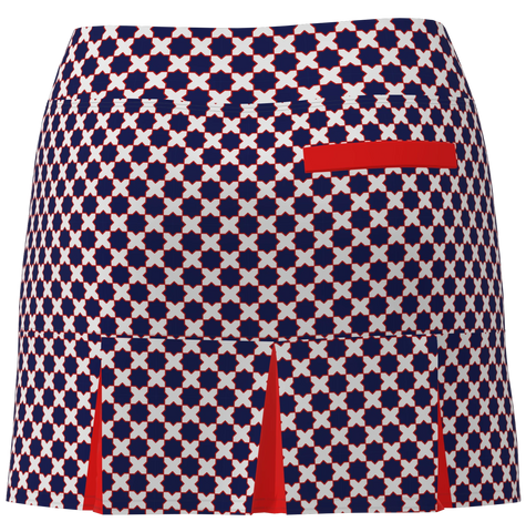 AB SPORT Women's Geo and Stripe Print Back Pleat Golf Skirt-MOBWR