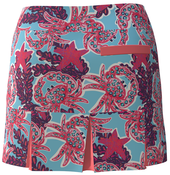 AB SPORT Women's Crab Print Back Pleat Golf Skirt-CRABP