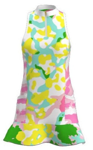 AB SPORT Watercolor Floral Print Flounce Women's Golf Dress - WCF