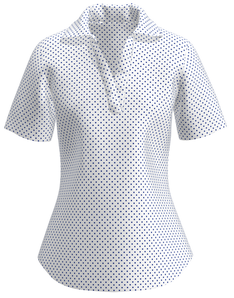 AB SPORT Women's White Navy Polka Dot Print Short Sleeve V-Neck Polo GP02-WNPD