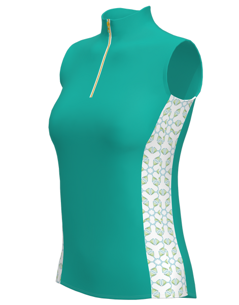 AB SPORT Women's Bahamas Martini Print Golf Sleeveless Zip Mock Polo Shirt GP03-BHMART3