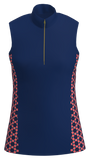 AB SPORT Navy Geo Women's Golf Sleeveless Zip Mock Polo Shirt