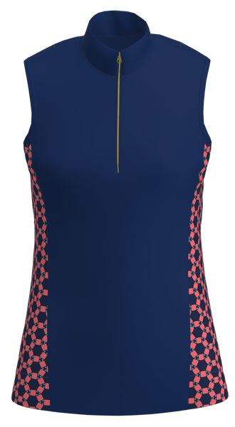AB SPORT Navy Geo Women's Golf Sleeveless Zip Mock Polo Shirt GP03-GEO5A
