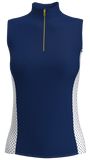AB SPORT Navy Polka Women's Golf Sleeveless Zip Mock Polo Shirt GP03-NWNPD