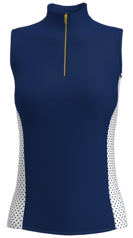 AB SPORT Navy Polka Women's Golf Sleeveless Zip Mock Polo Shirt GP03-NWNPD