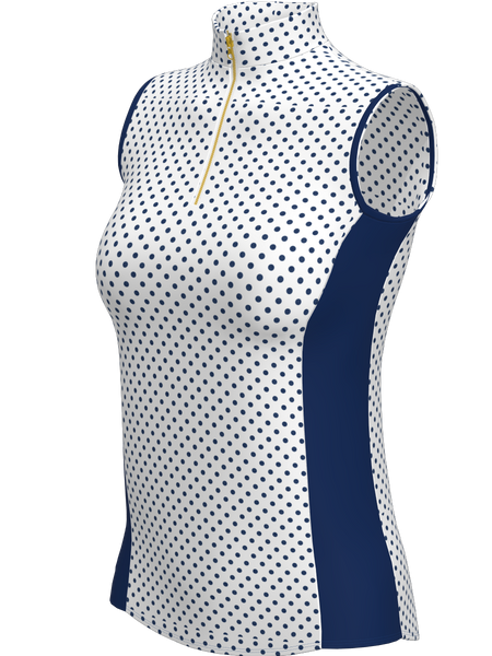 AB SPORT Women's Polka Dot Print Sleeveless Zip Mock Polo GP03-WNPDN