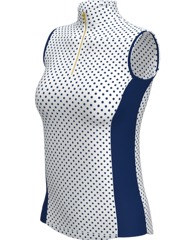 AB SPORT Women's Polka Dot Print Sleeveless Zip Mock Polo GP03-WNPDN