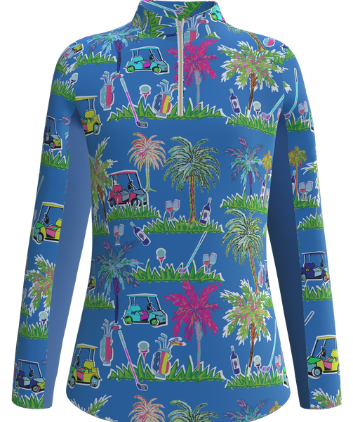 AB SPORT Women's Golf Cart Palm Trees Print Long Sleeve Sun Shirt LS01-GCPC