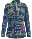 AB Sport Women's Navy Golf Carts Print Long Sleeve Sun Shirt LS01 - GCPN