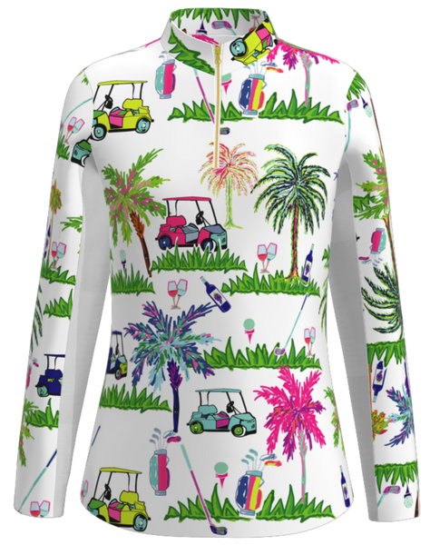 AB SPORT Women's Long Sleeve Golf Cart Print Sun Shirt LS01-GCPW