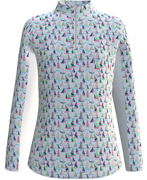 AB SPORT Women's Sailboats Print Long Sleeve Sun Shirt LS01-SAILW