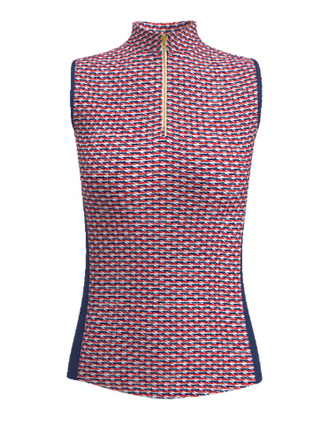 AB SPORT Red Boats Women's Golf Sleeveless Zip Mock Polo Shirt GP03-NREB