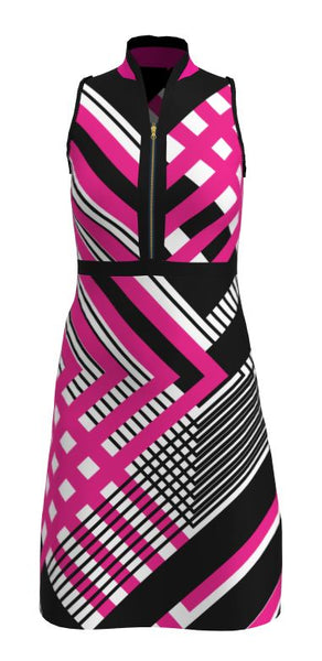 AB SPORT Women's Fine Lines Pink Print Golf Dress