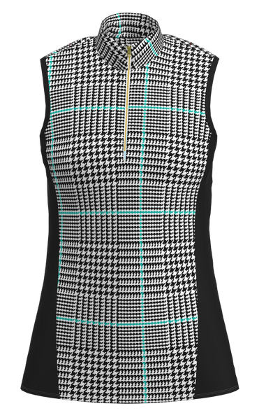 AB SPORT Women's Glen Plaid Print Mock Zip Sleeveless Golf Shirt GP03-GPBLBH