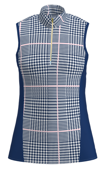 AB SPORT Navy Glen Plaid Women's Sleeveless Golf Shirt GP03-NGPLP