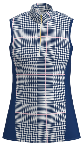 AB SPORT Navy Glen Plaid Women's Sleeveless Golf Shirt GP03-NGPLP