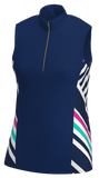 AB SPORT Navy Cross Stripe Women's Golf Sleeveless Zip Mock Polo Shirt GP03-CSN