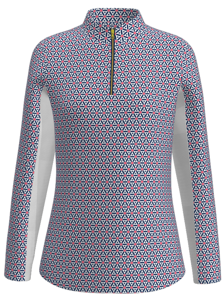 AB SPORT Women's Geo Print Long Sleeve Sun Shirt LS01-GEO2NVCOR