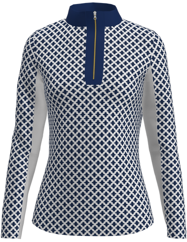 AB SPORT Women's Long Sleeve Mosaic Navy Print UV 40 Sun Shirt - LS02-MOSNW